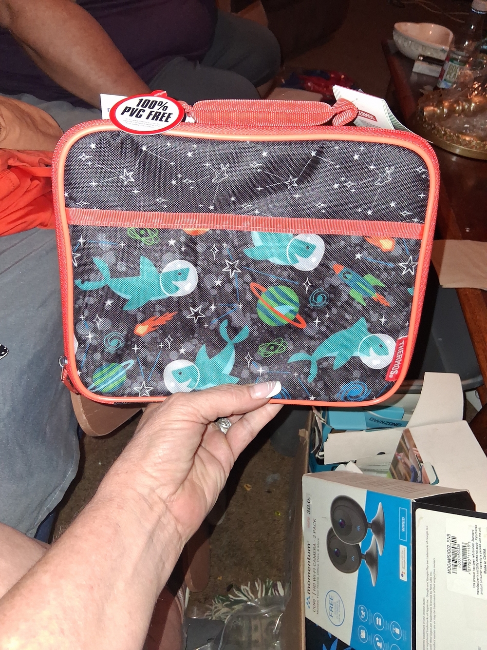 Thermos Kids Lunch Bag with Teal Sharks and Coral Trim